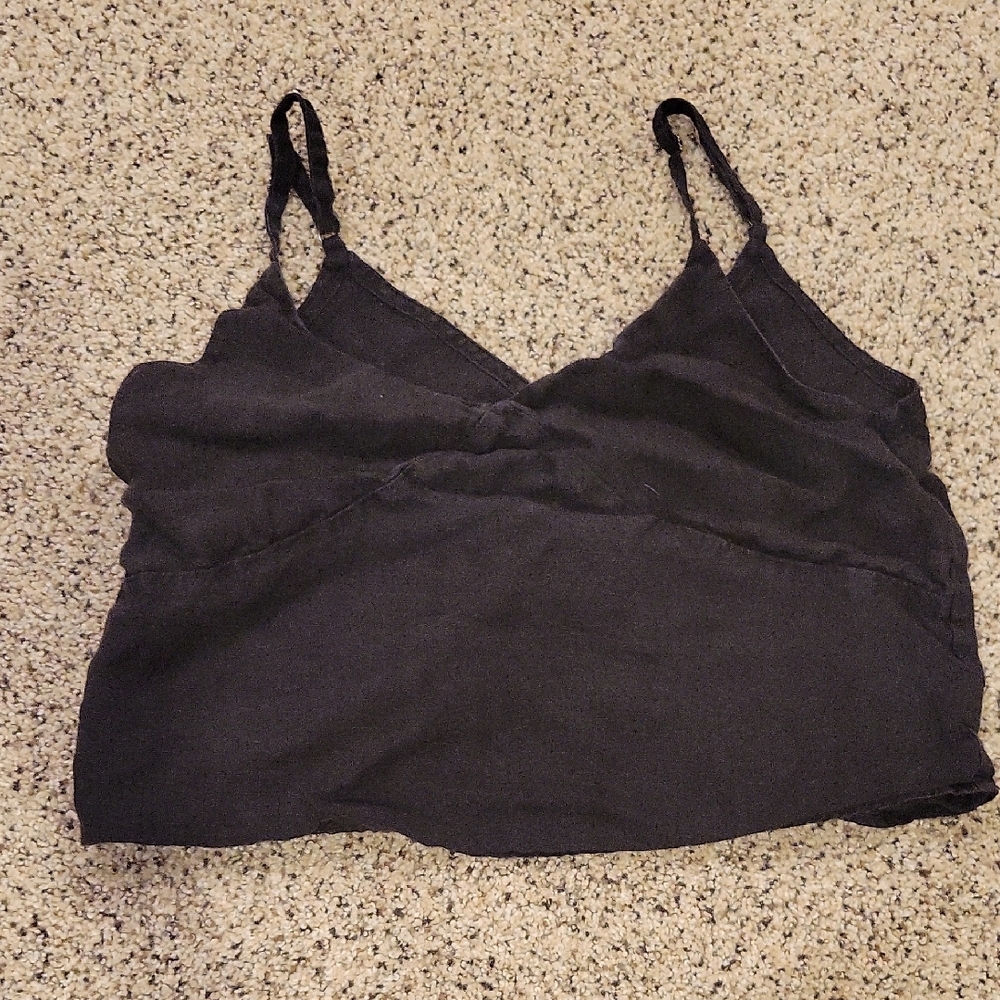Mate The Label Linen Crop Tank Top Black Xsmall